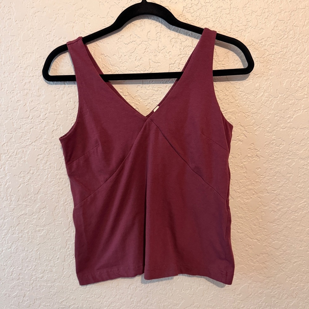 Pact Organic Cotton V-Neck Tank Top Size S Burgundy Minimalist Sustainable